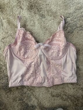 ROMWE Soft Pink Lace Longline Bralette